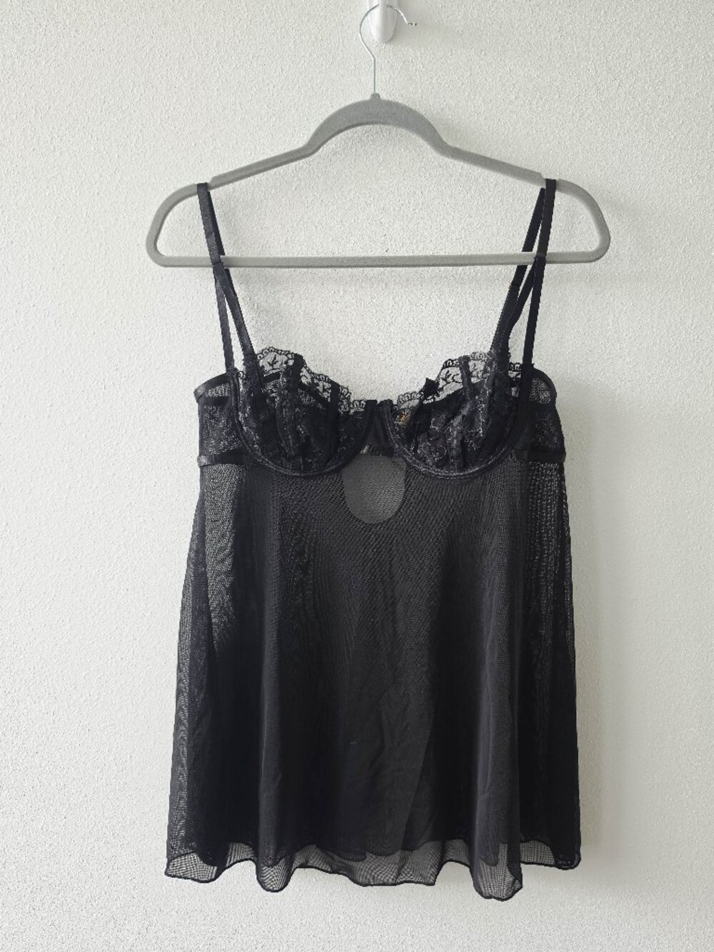 Black Sheer Mesh Floral Lace Babydoll Lingerie Chemise